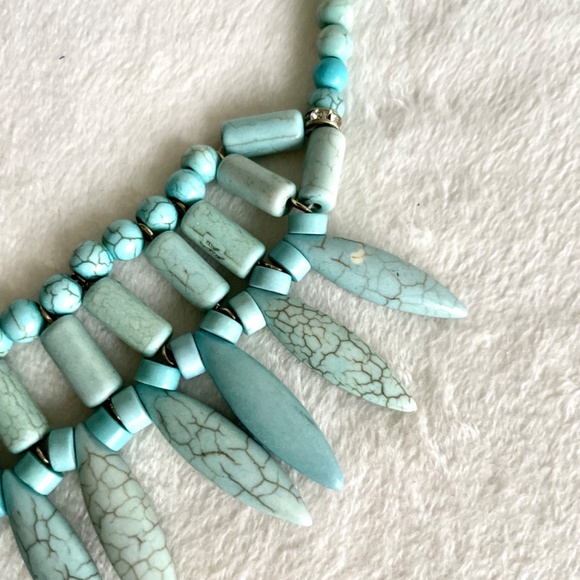 Beaded Turquoise Necklace/w Rhinestones - Picture 5 of 17